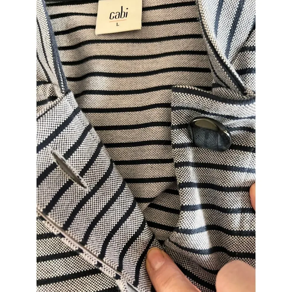CAbi 5474 Dappled Hidden Button Car Coat Jacket Blue Gray Stripe Large